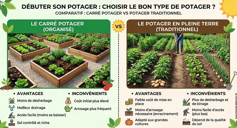Comparaison des types de potager - carré ou traditionnel en pleine terre