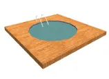 Round swimming pool with wooden deck