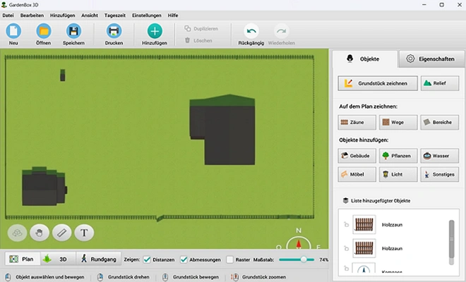 Zeichnen Sie Ihr Grundstück oder importieren Sie einen Plan