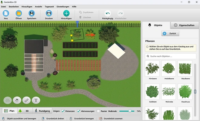Fügen Sie Beete, Gewächshäuser und Pflanzen hinzu