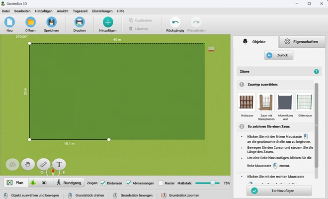 Zeichnen Sie einen Zaun und fügen Sie ein Tor hinzu