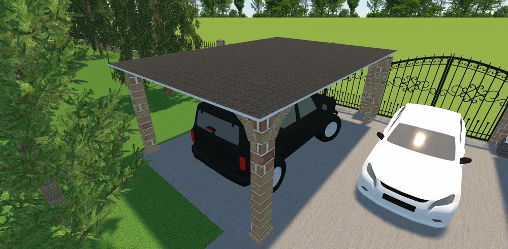 Carport au toit en tuiles brunes
