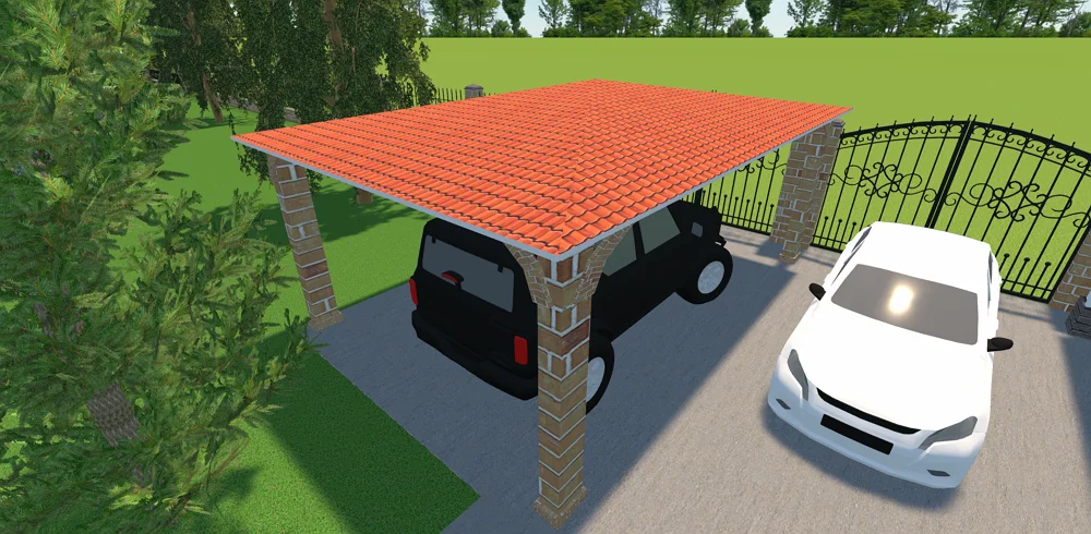 Carport au toit en tuiles grises