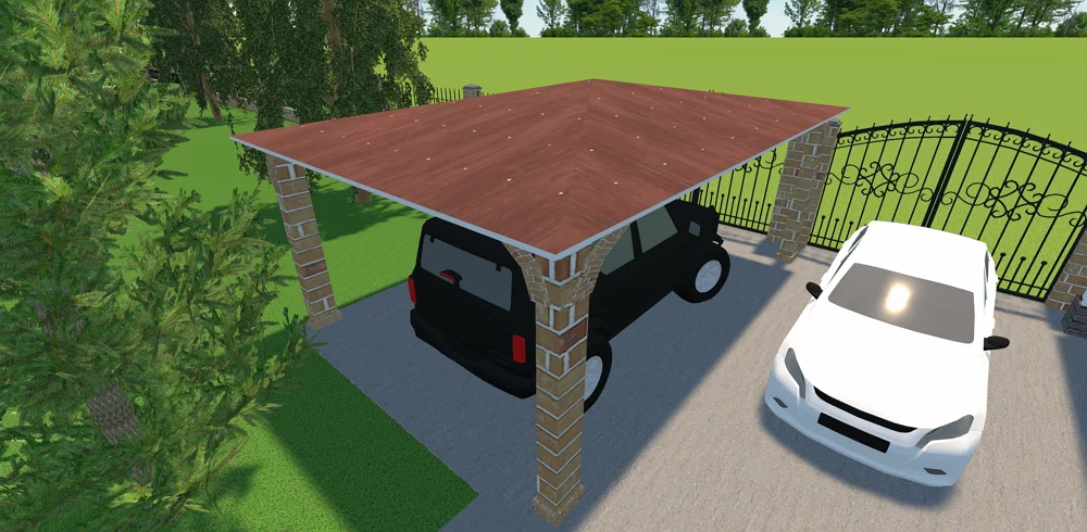 Carport au toit en tuiles vert foncé