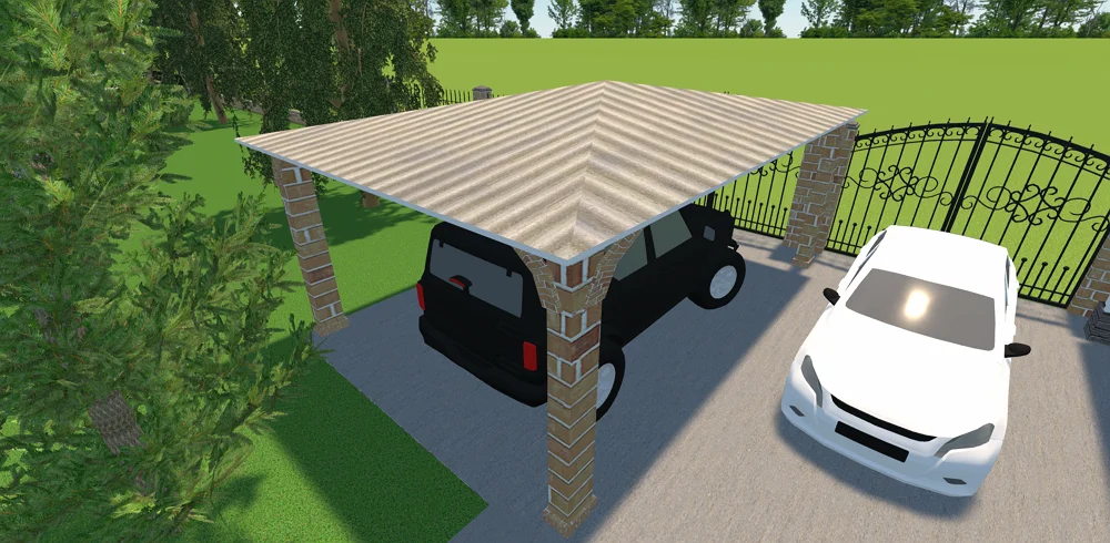 Carport au toit en acier ondulé