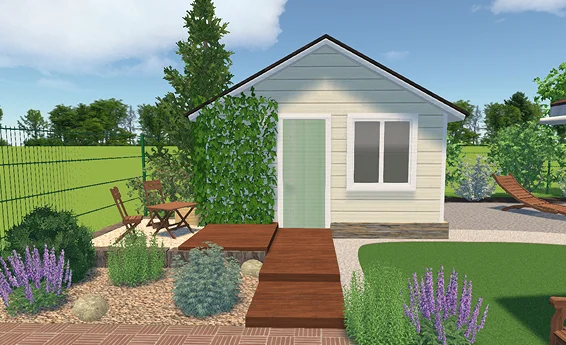 Cabane de jardin avec terrasse en bois