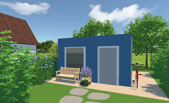 Abri bleu avec un toit plat