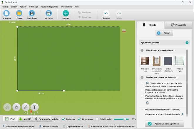 Tracez une clôture et ajoutez un portail