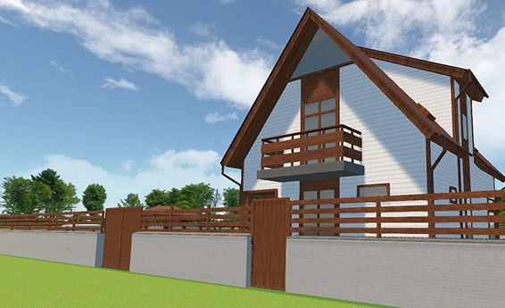 Clôture avec muret et lattes en bois