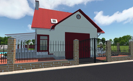 Clôture en briques et en métal avec portail