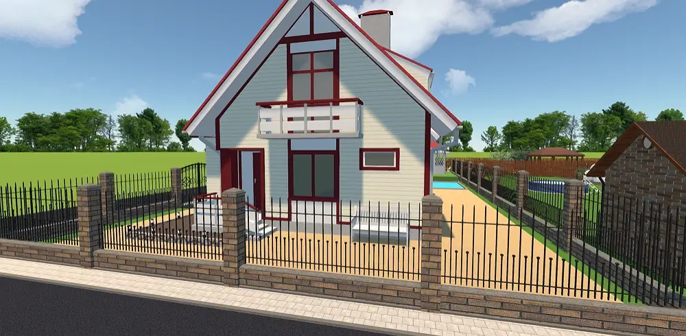 Clôture en briques brunes et jaunes