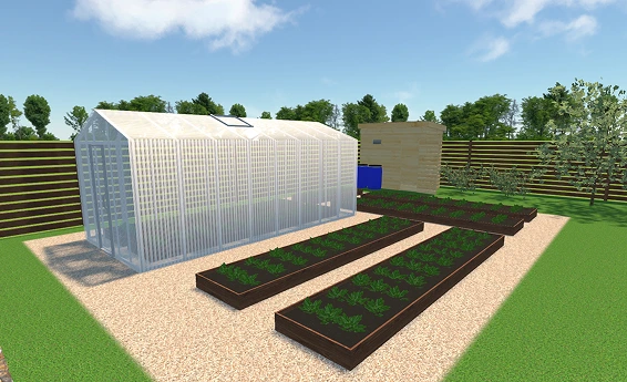 Fraisiers et serre à pignons