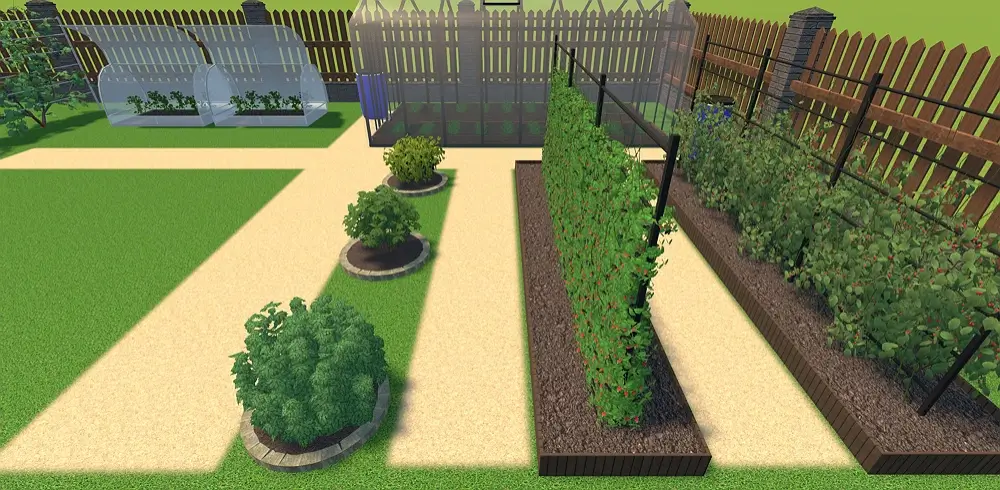 Allées entre les plates-bandes en sable