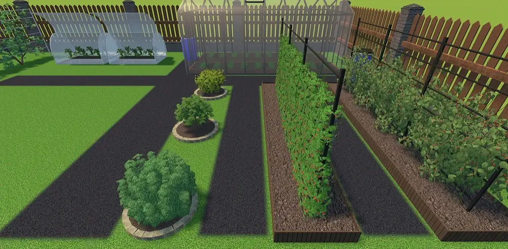 Allées entre les plates-bandes en asphalte