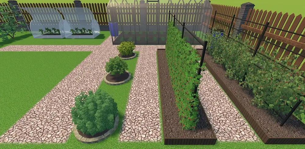 Allées entre les plates-bandes en pierre