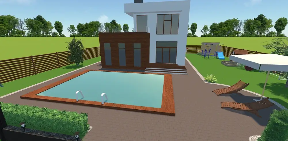 Coque piscine en bois de chêne foncé