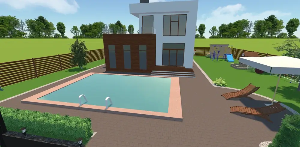 Coque piscine en béton rose