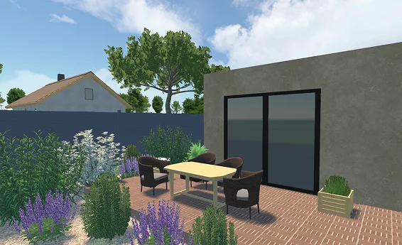 Terrasse moderne recouverte de carreaux