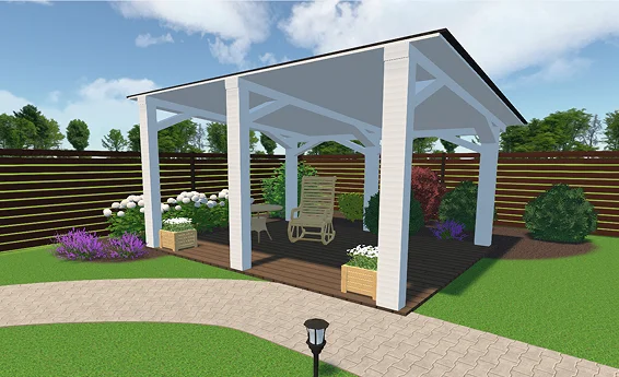 Pergola blanche à six poteaux