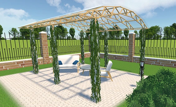 Tonnelle métallique ornée de plantes grimpantes